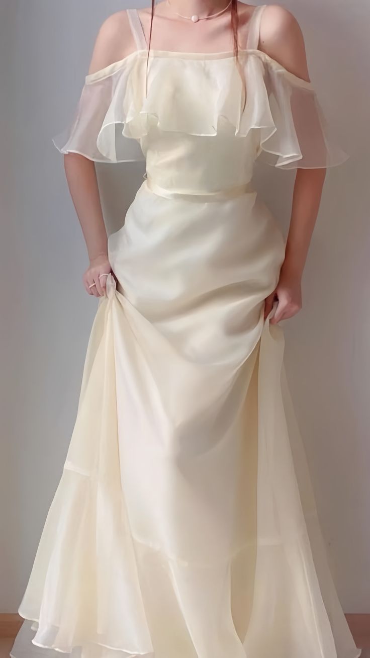 Off White Organza Sheath Long Prom Dress Evening Dress fg7215 - VelvetHem