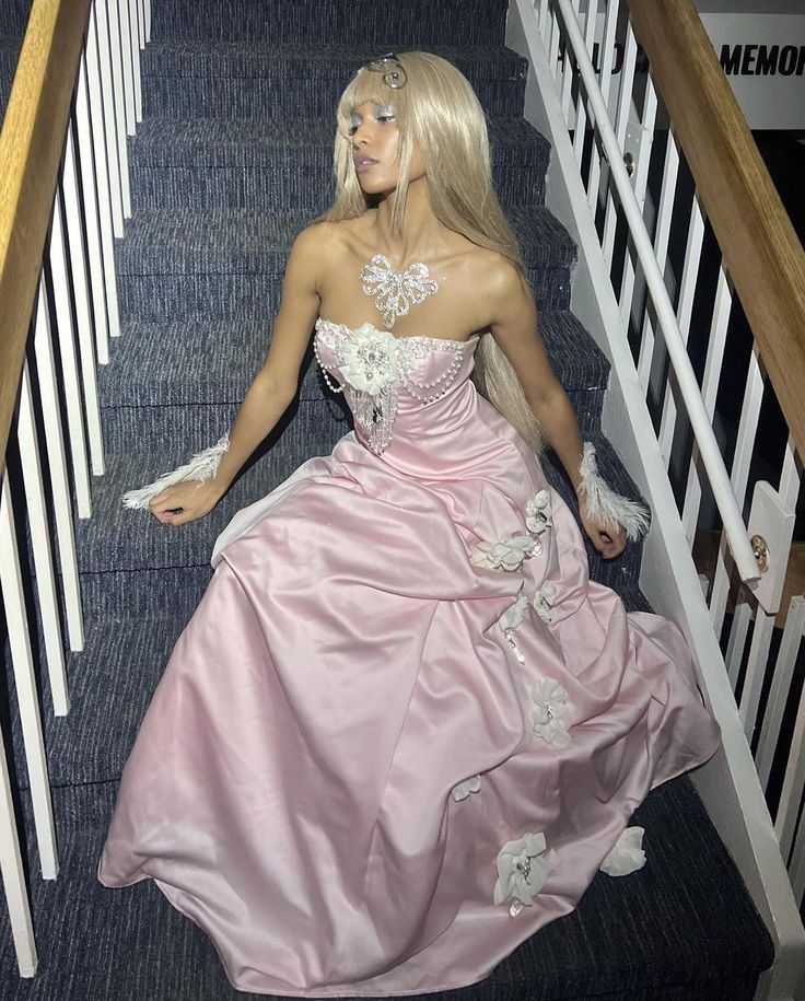 Pink Strapless Satin Long Prom Dresses Evening Dress With Flowers fg7076 - VelvetHem