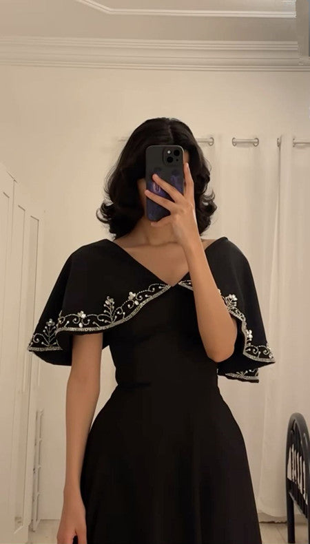 Black A line Long Prom Dress,Black Evening Dress fg7022