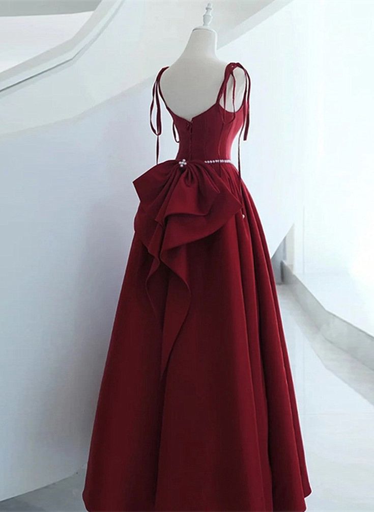 Wine Red Satin Long Formal Dress, Lace-up Fashion Straps Junior Prom Dress fg6979 - View 2 | VelvetHem