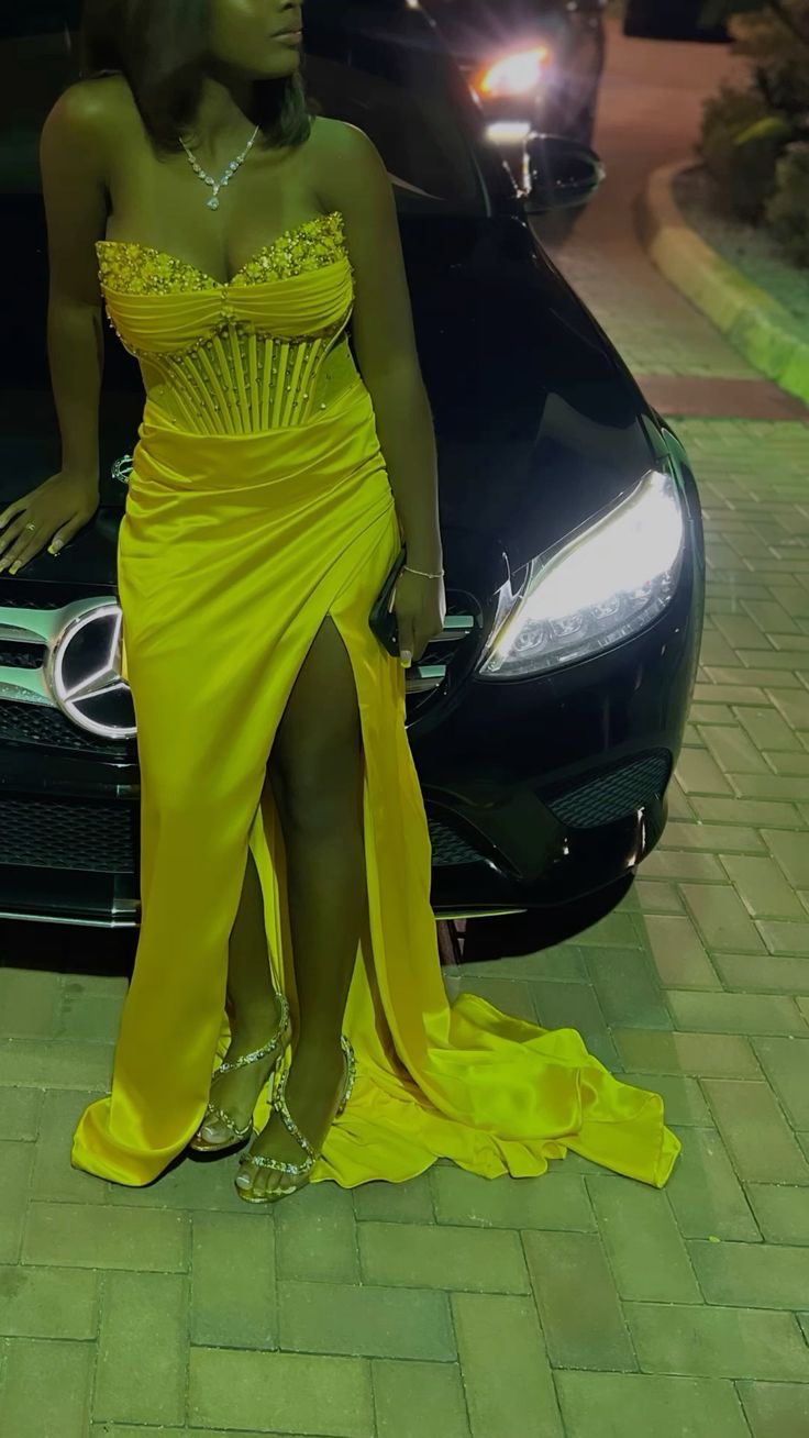 Yellow Mermaid Long Prom Dress Evening Party Dress With Slit fg7038 - View 2 | VelvetHem