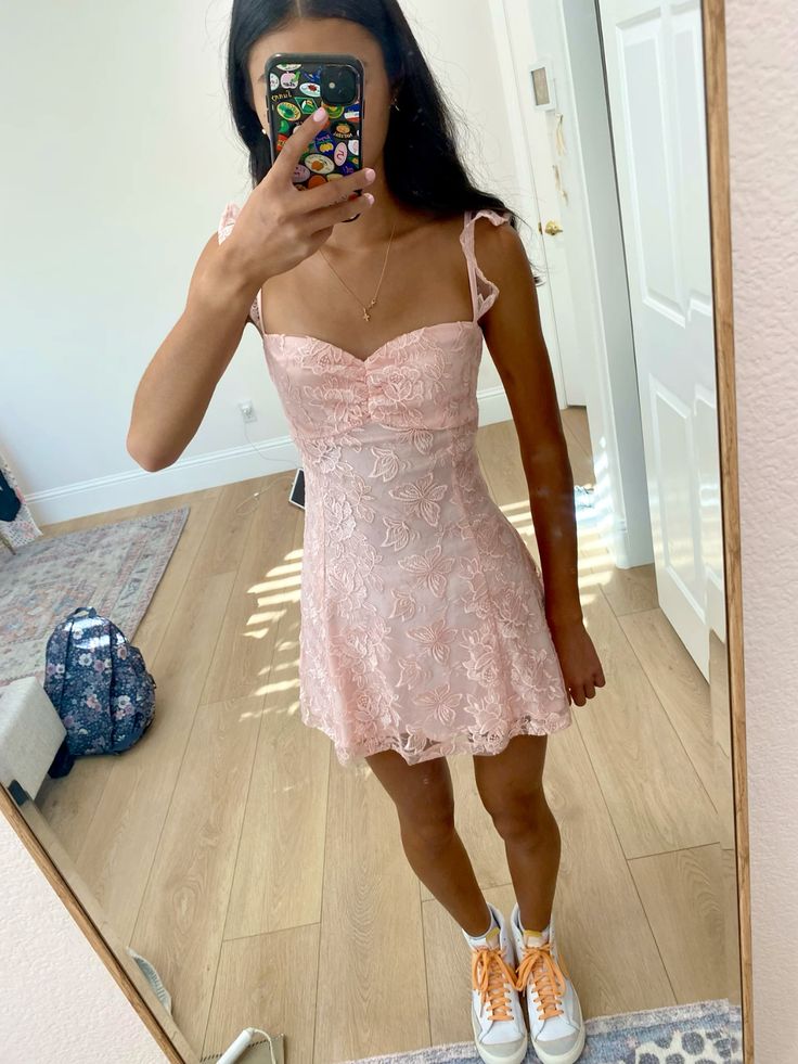 Pink A-Line Lovely Lace Short Party Dress Homecoming Dress fg7131 - View 2 | VelvetHem