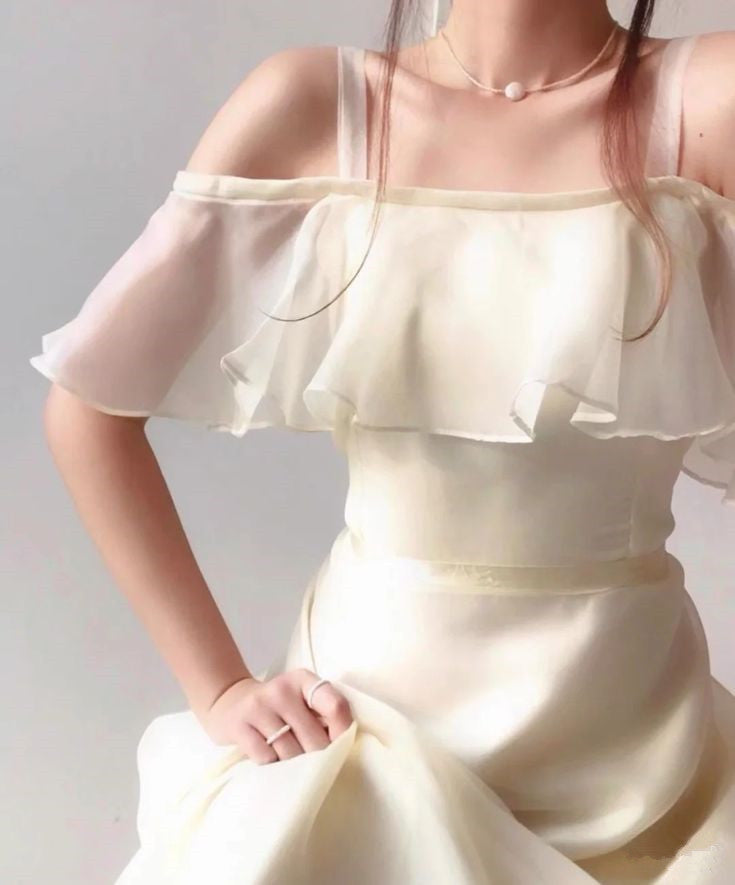 Off White Organza Sheath Long Prom Dress Evening Dress fg7215 - View 2 | VelvetHem