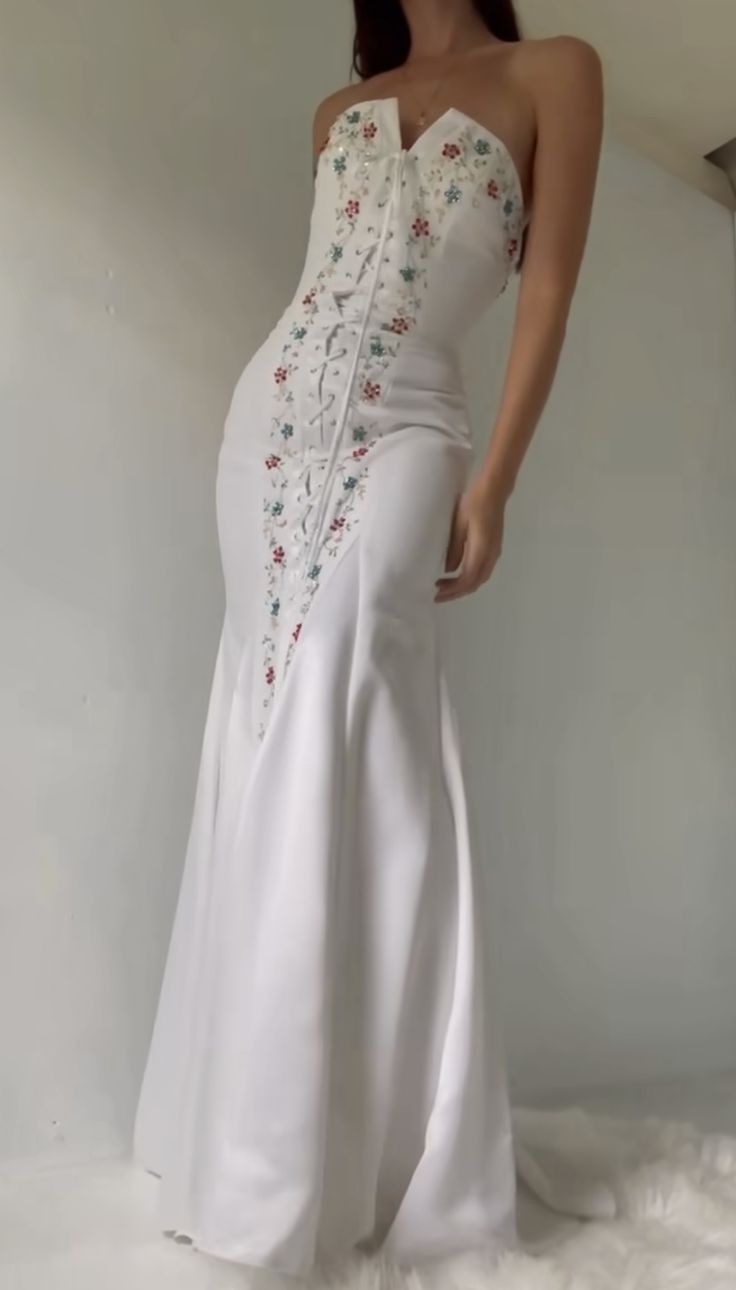 White strapless long dress elegant mermaid evening gowns fg7071 - View 3 | VelvetHem