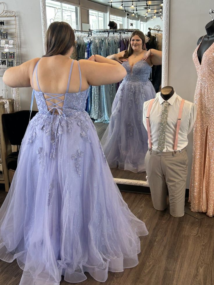 A-Line Spaghetti Straps Appliques Tulle Long Prom Formal Dress fg7007 - View 2 | VelvetHem