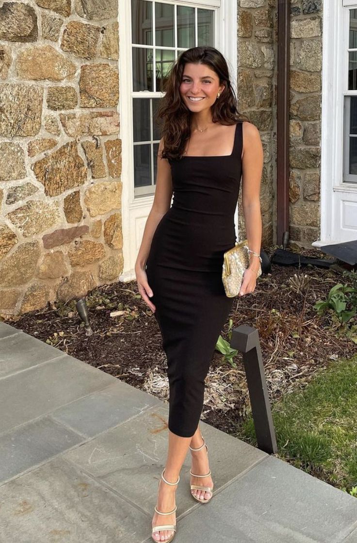 Black elegant evening dress, mid-length dress for women fg7084 - VelvetHem