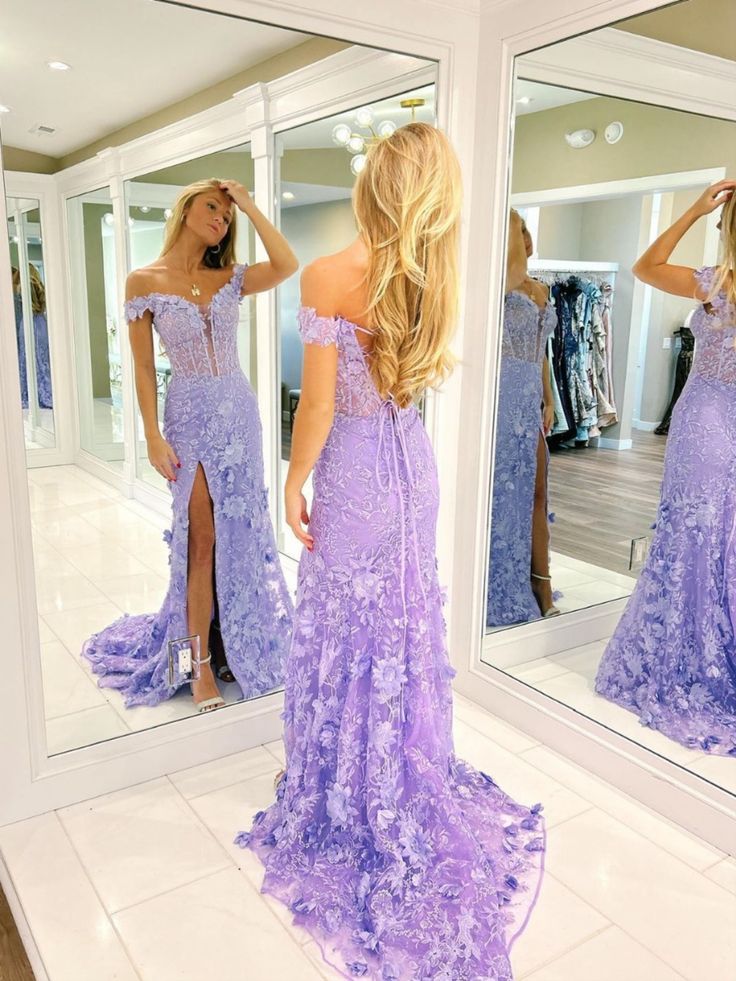 Off The Shoulder Floral Lace Long Prom Dress With Split fg6976 - VelvetHem
