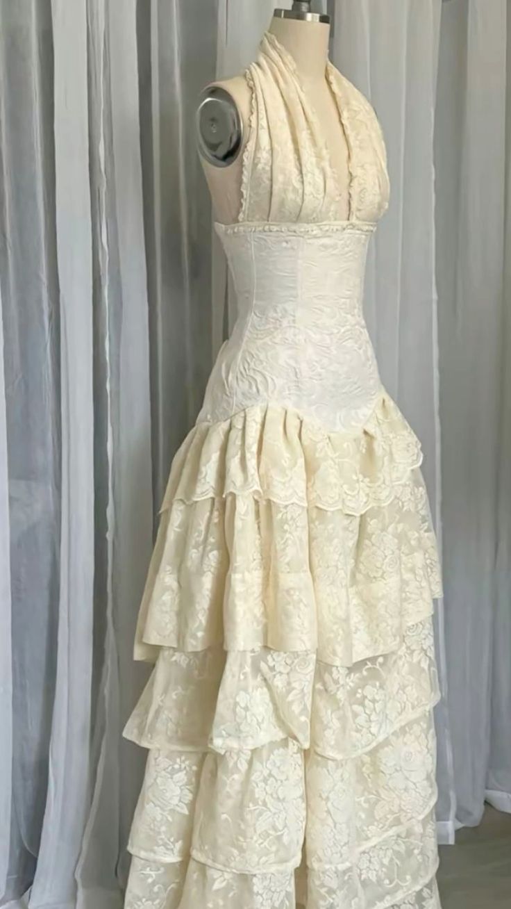 Champagne Lace Bridal Gown Halter Wedding Dress fg7198 - View 2 | VelvetHem