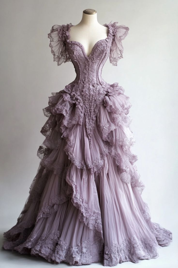 Lavender Prom Dresses Lace Ruffles Prom Party Gowns Princess Formal Dresses fg7223 - View 2 | VelvetHem