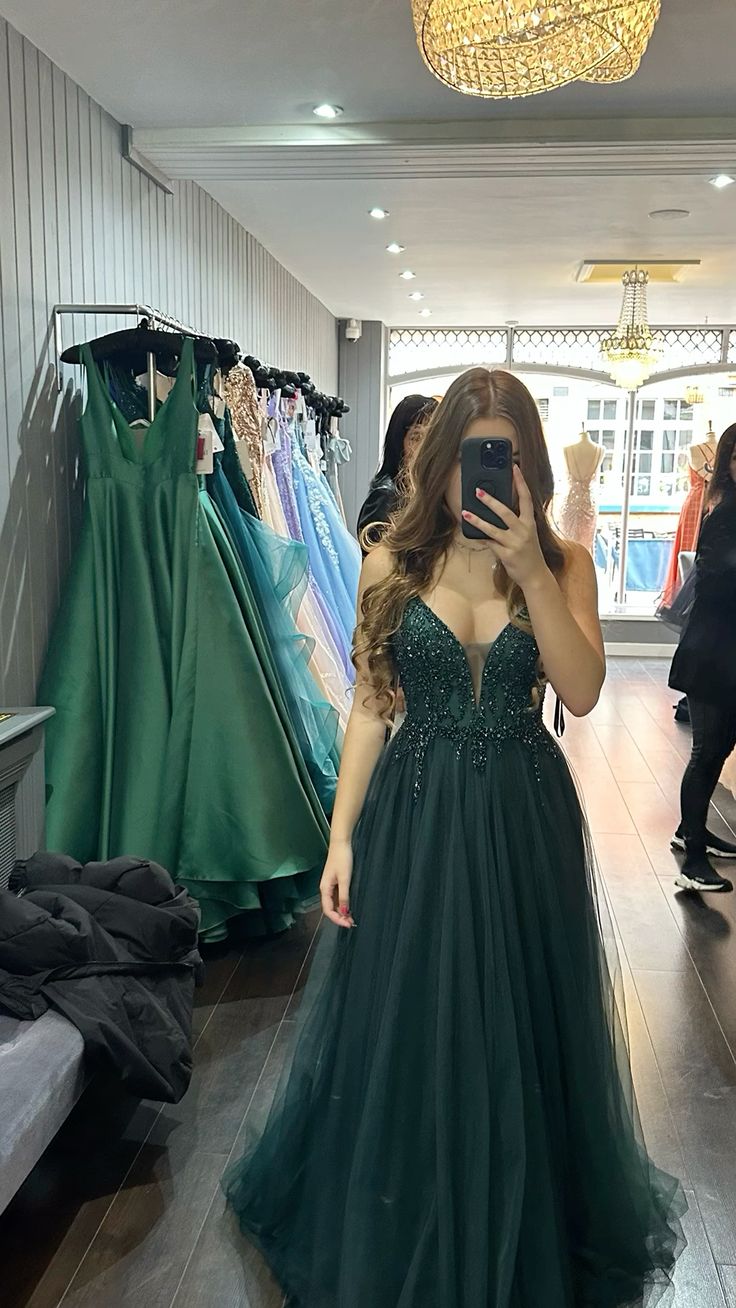 Emerald green prom dress A Line Evening Dress fg7003 - View 2 | VelvetHem