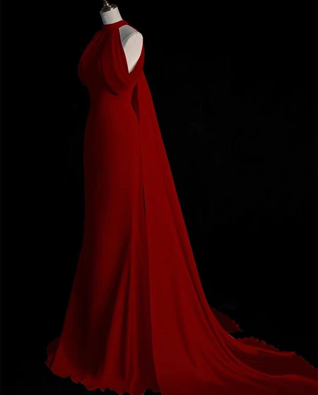 Charming Burgundy Halter Mermaid Evening Dress With Trail fg6654 - View 2 | VelvetHem