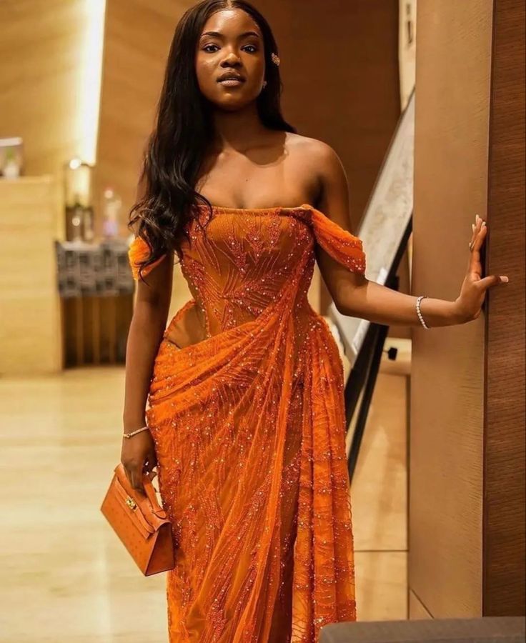 Orange Prom Dresses Off The Shoulder Birthday Outfits Long Formal Dress fg6980 - View 2 | VelvetHem