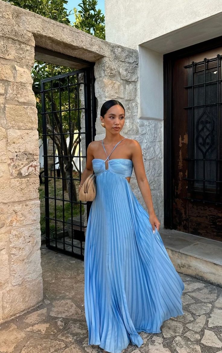 Simple Blue Sleeveless A-line Chiffon Long Evening Prom Dresses fg7203 - View 3 | VelvetHem