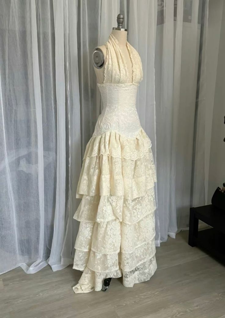 Champagne Lace Bridal Gown Halter Wedding Dress fg7198 - View 3 | VelvetHem