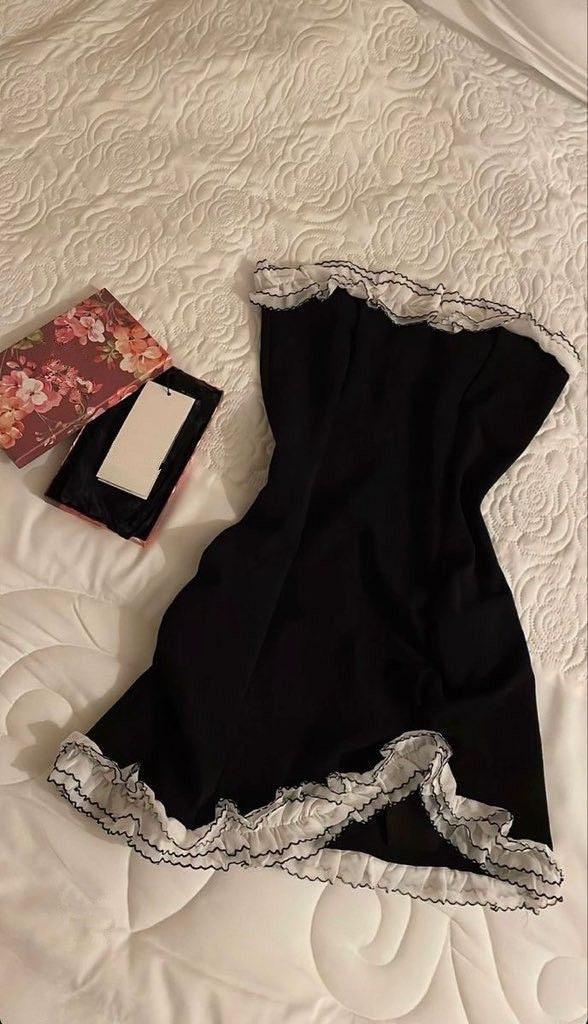 Black mini dress with lace, Birthday Outfits Homecoming Dress fg6968 - View 2 | VelvetHem