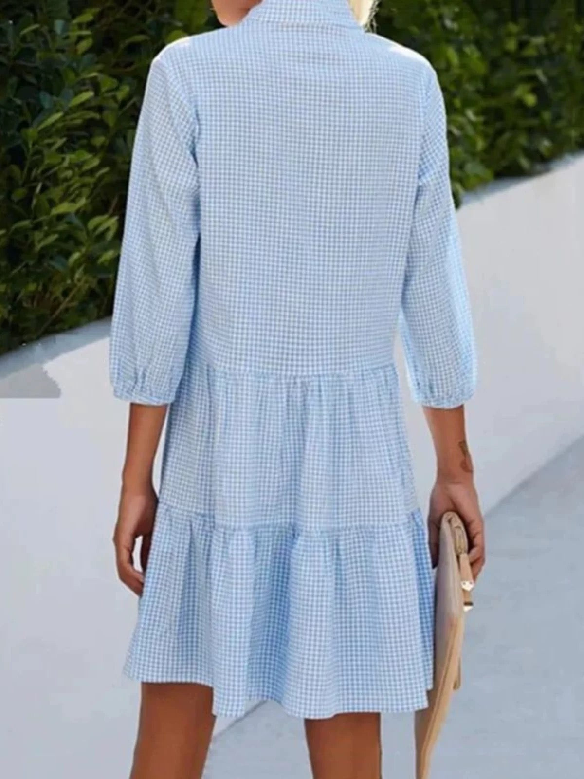 Loose Blue Gingham Button-Front Summer Dress