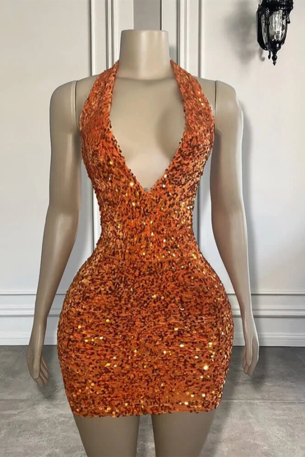 Charming Halter V-neck Backless Sequins Sparkly Homecoming Dress fg6197 - VelvetHem