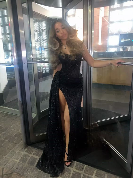 Black long prom dress with Slit ,strapless evening dress fg6766 - View 2 | VelvetHem
