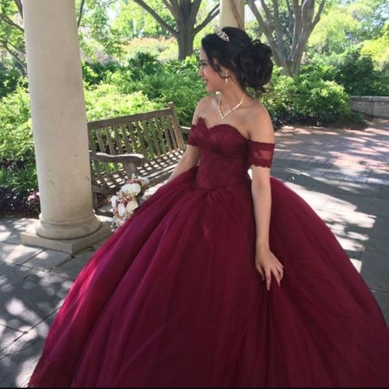 A line Ball Gown Evening Dresses For Girls Burgundy Princess Gown fg6279 - VelvetHem