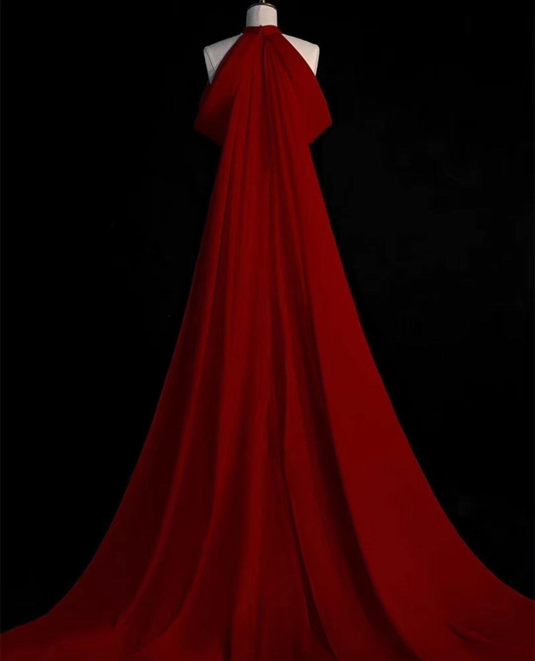 Charming Burgundy Halter Mermaid Evening Dress With Trail fg6654 - View 3 | VelvetHem
