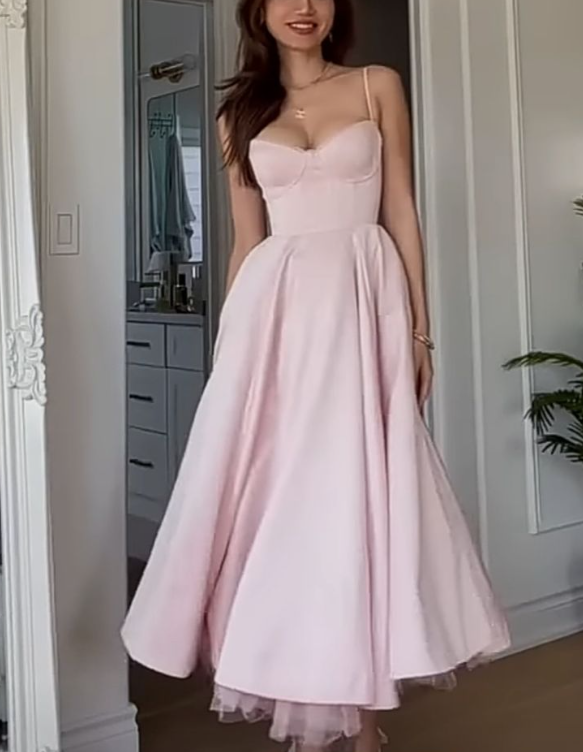 Women's Sleeveless Midi Dress Pink Evening Gown fg6638 - VelvetHem