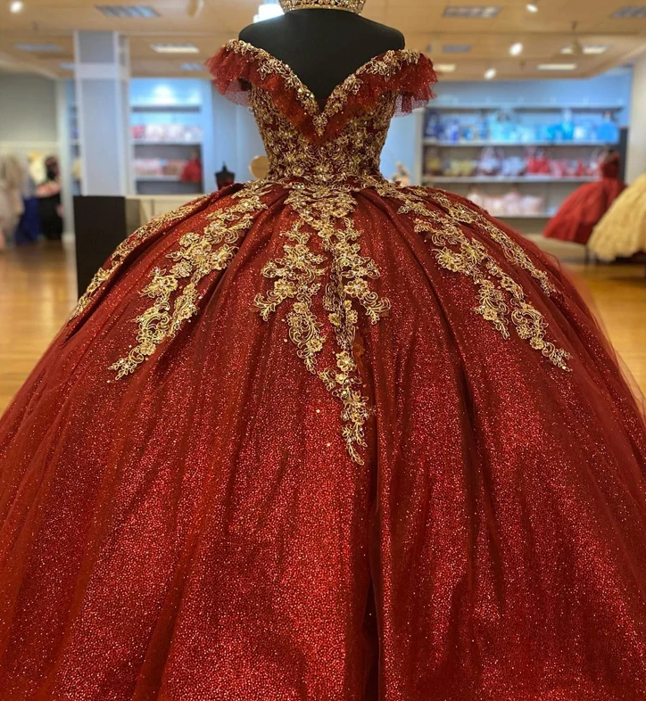 Dark Red Sequins Quinceanera Dresses 2024, Lace Up Ball Gown Prom Gowns fg6290 - VelvetHem