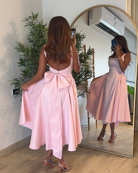 Pink Mid Length Prom Dress Pink Evening Gown fg6359 - View 2 | VelvetHem