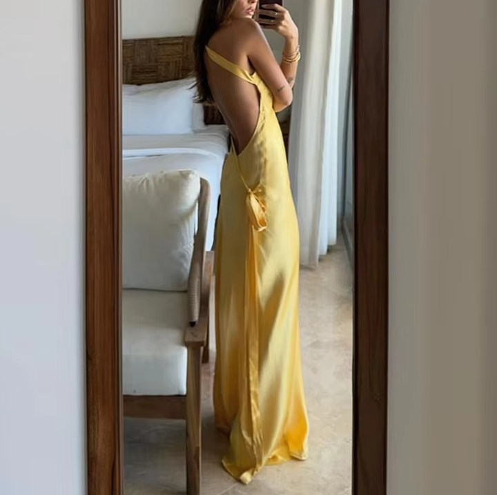 Sexy Backless Stain Dress Women Elegant Sleeveless Maxi Dresses 2025 Evening Dresses fg6701 - View 3 | VelvetHem