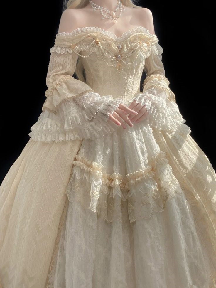 A Line Off Shoulder Ball Gown Wedding Dress Lace Princess Dress fg7293 - View 2 | VelvetHem