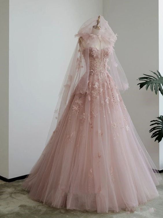 A line Spaghetti Straps Pink Tulle Prom Dresses for Teens fg6964 - VelvetHem