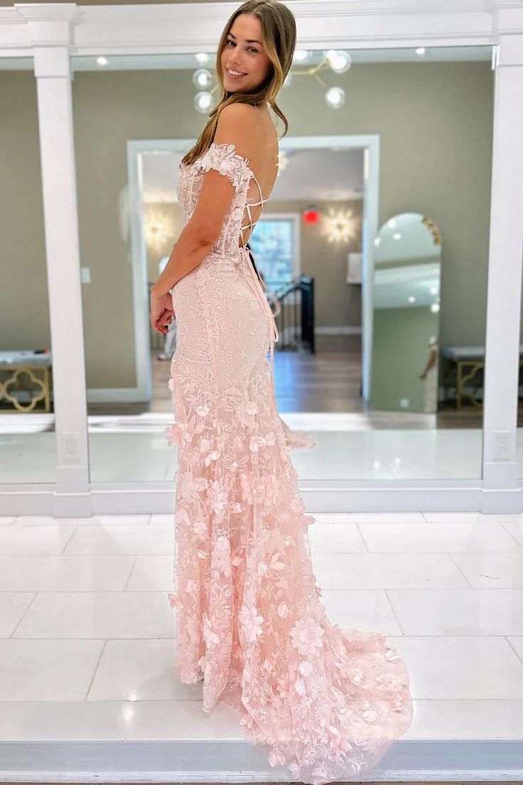 Off The Shoulder Floral Lace Long Prom Dress With Split fg6976 - View 6 | VelvetHem