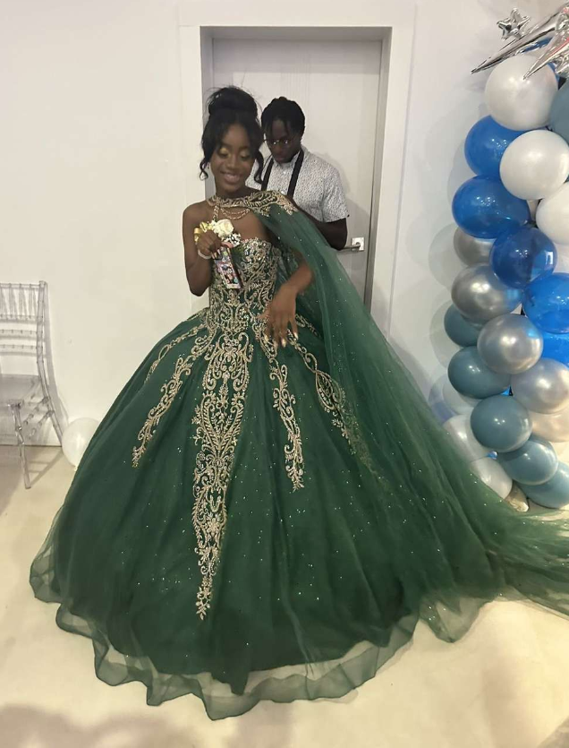 Green Quinceanera Dresses For Sweet 16 Girls Princess Ball Gowns With Cape fg6206 - View 2 | VelvetHem