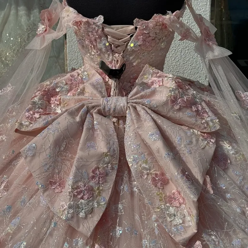 Light Pink Quinceanera Dress Off-Shoulder Lace Appliques Ball Gown fg6506 - View 4 | VelvetHem