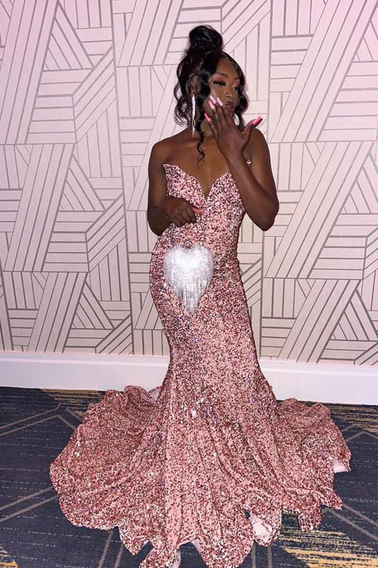 Mermaid Strapless Pink Sequins Long Prom Dress fg6960 - View 3 | VelvetHem