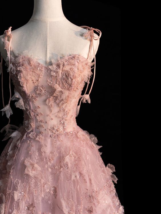 A line Spaghetti Straps Pink Tulle Prom Dresses for Teens fg6964 - View 2 | VelvetHem