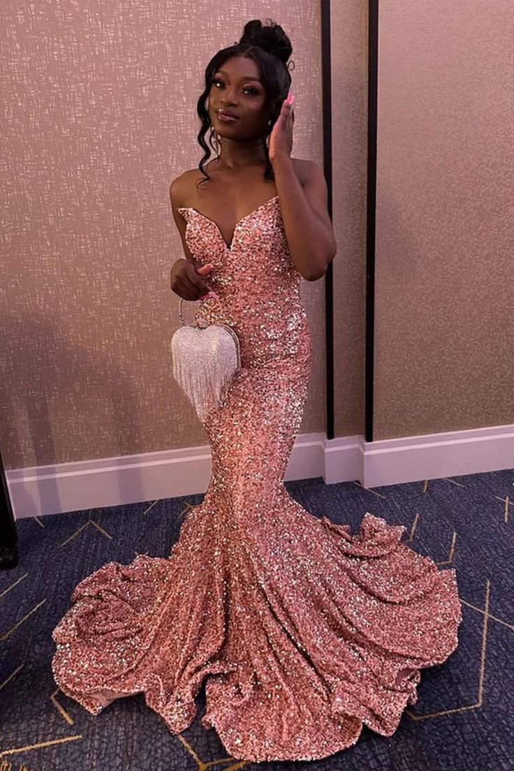 Mermaid Strapless Pink Sequins Long Prom Dress fg6960 - View 2 | VelvetHem