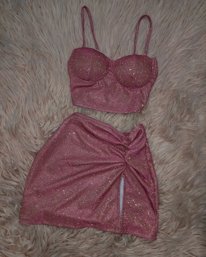 Sexy two piece pink short evening dress fg6807 - View 2 | VelvetHem