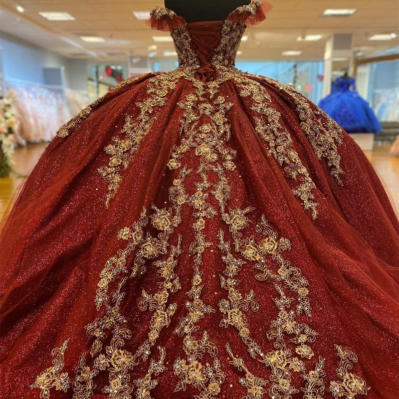 Dark Red Sequins Quinceanera Dresses 2024, Lace Up Ball Gown Prom Gowns fg6290 - View 4 | VelvetHem