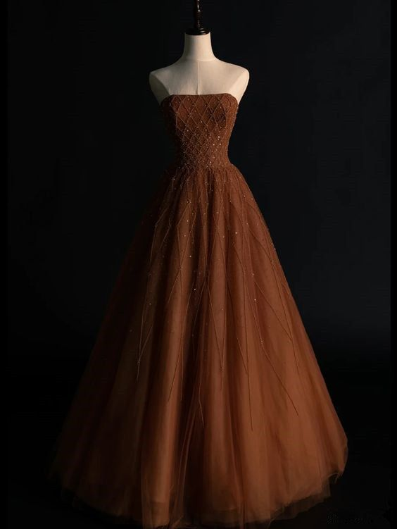 Luxury Strapless Tulle Ball Gown Long Prom Dress Evening Dress - VelvetHem