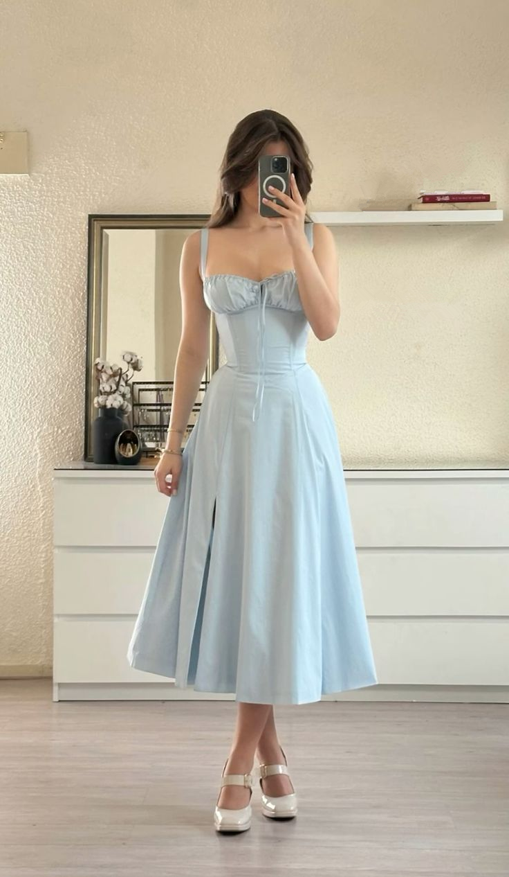 Sweet Blue Sweetheart Neckline A Line Satin Slit Evening Dress Elegant Prom Dress Party Gown - VelvetHem