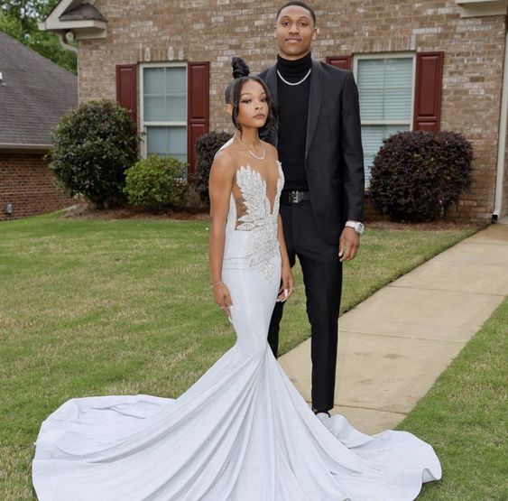 Mermaid Long Prom Dress With Train Sexy Evening Dress Black Girls Formal Gown - VelvetHem