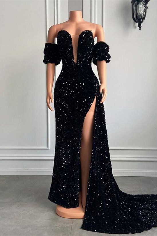 Bubble Sleeves Sweetheart Mermaid Prom Dress With Split - View 2 | VelvetHem