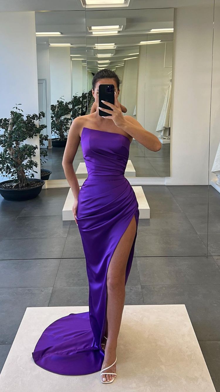 Simple Satin Long Prom Dress With Waist Pleats Elegant Evening Gown - VelvetHem
