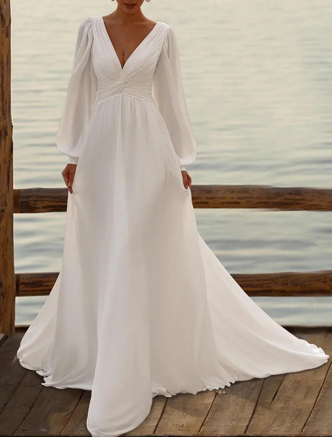 Wedding Dresses A-Line Camisole Sleeveless Tea Length Chiffon Bridal Gowns With Pleats Simple Dresses
