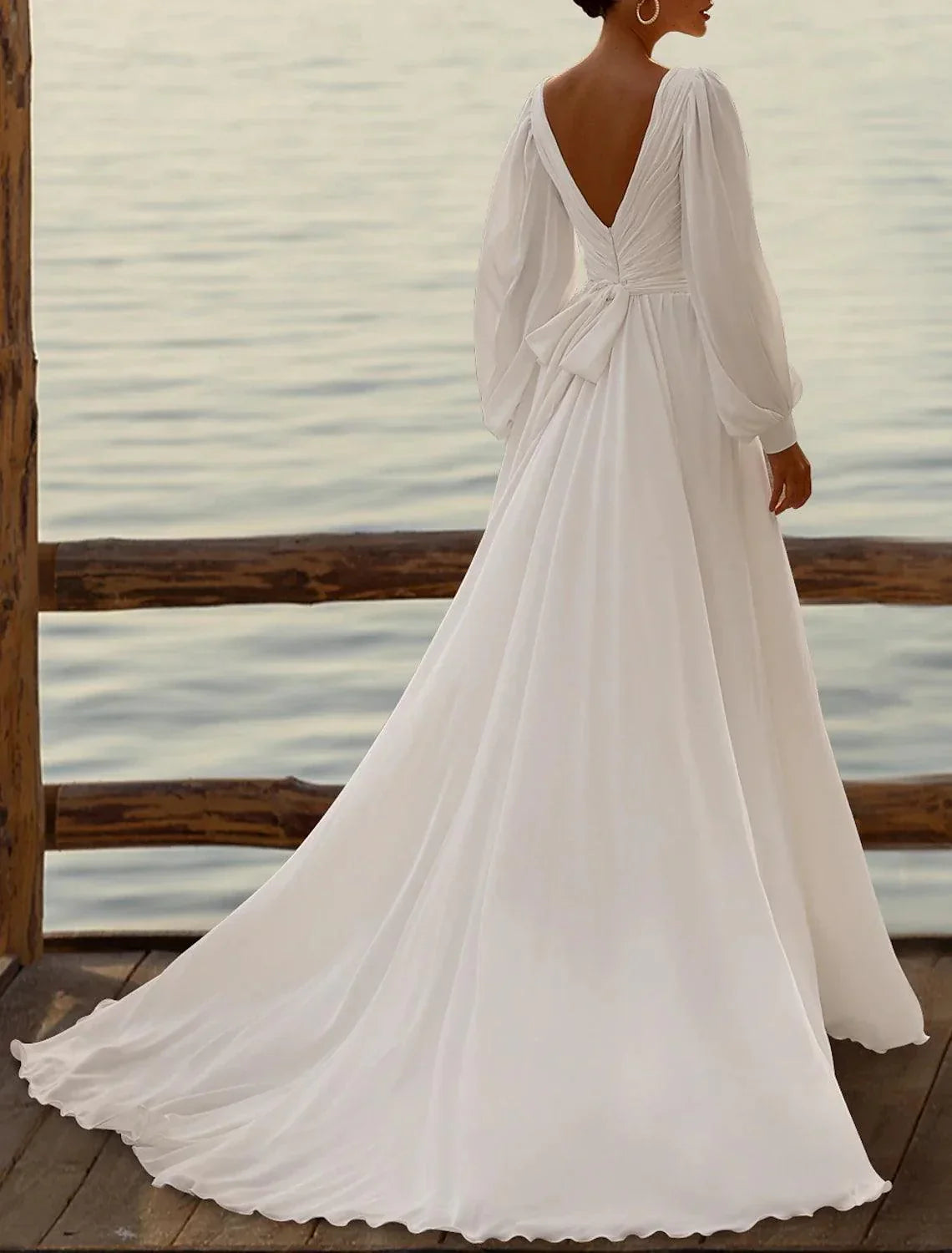 Wedding Dresses A-Line Camisole Sleeveless Tea Length Chiffon Bridal Gowns With Pleats Simple Dresses