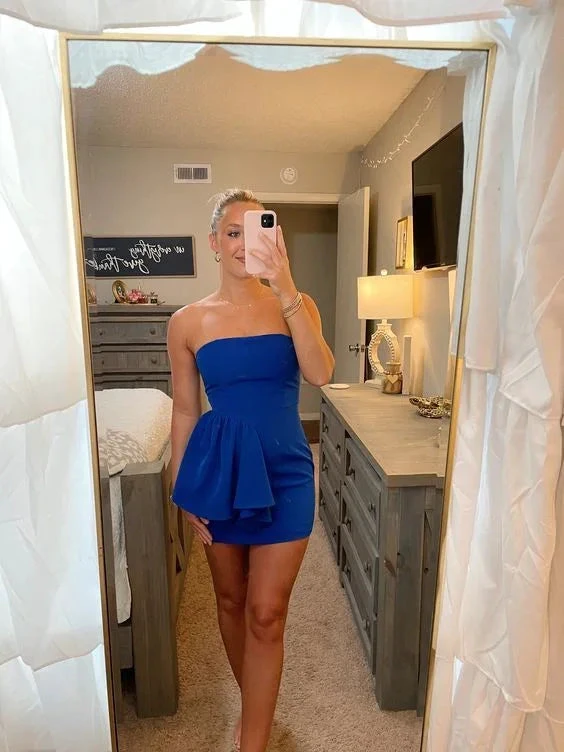 Chic Royal Blue Strapless Short Homecoming Dress (ZD11875)
