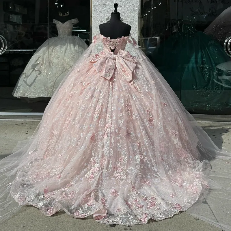 Light Pink Quinceanera Dress Off-Shoulder Lace Appliques Ball Gown fg6506 - View 2 | VelvetHem
