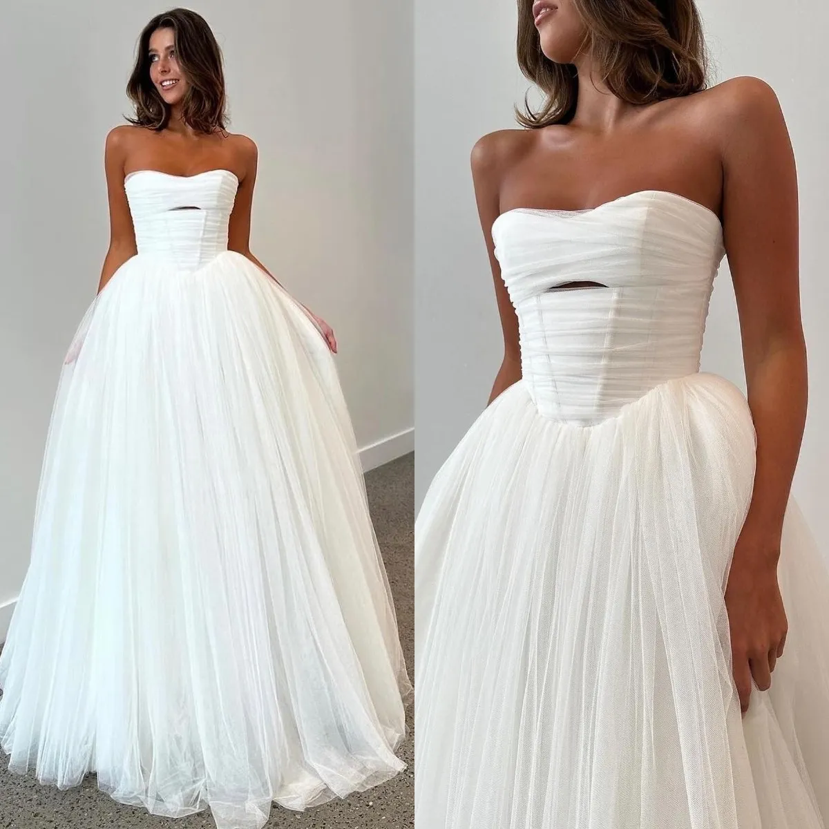 Elegant Boho Tulle Wedding Dress with Strapless Bodice fg6393 - View 3 | VelvetHem