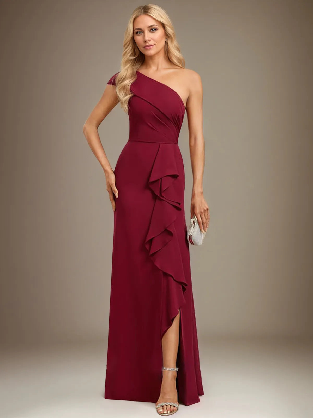 Trumpet/Mermaid One Shoulder Floor-Length Chiffon Evening Dress With Cascading Ruffles - VelvetHem