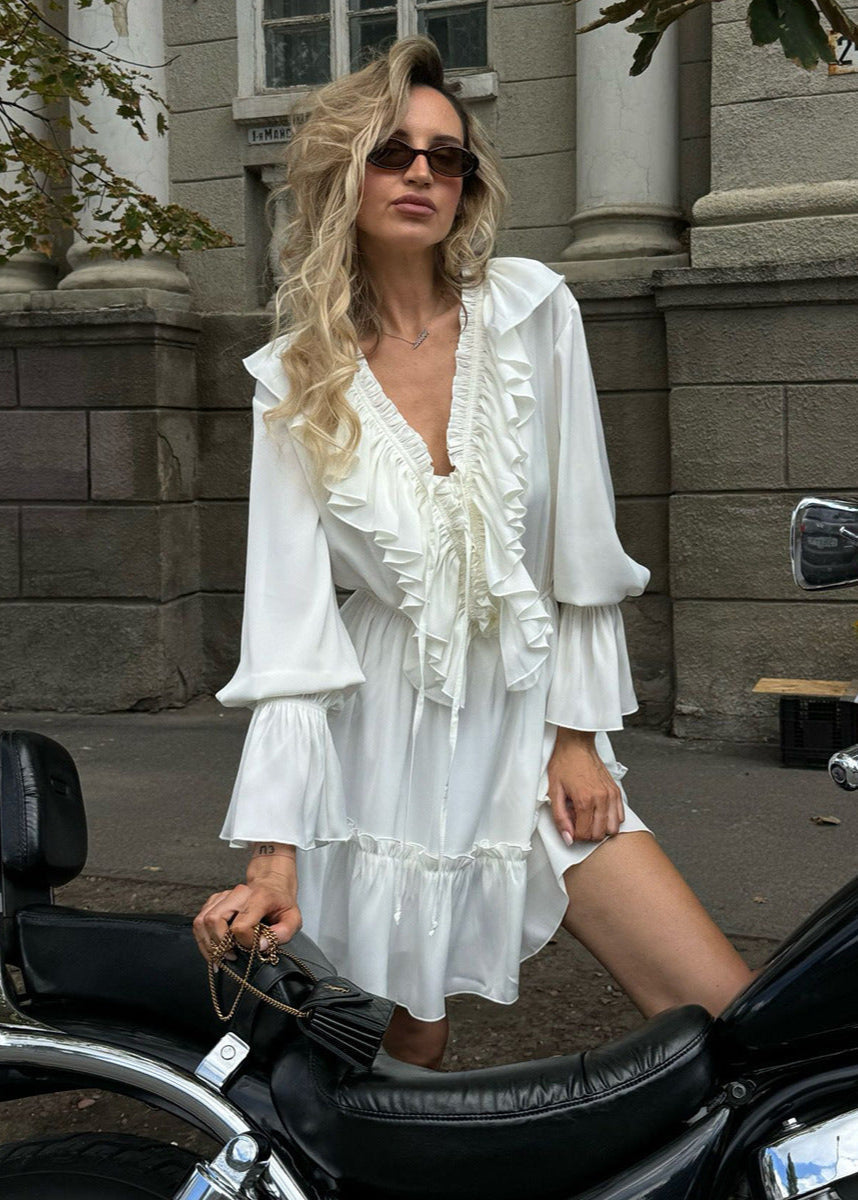 Ruffled Long Sleeve Mini Dress Romantic Boho Charm